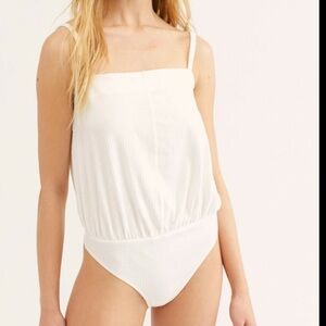 Intimately Free People White Ribbed Marisa Thong Bodysuit Size Large | festival